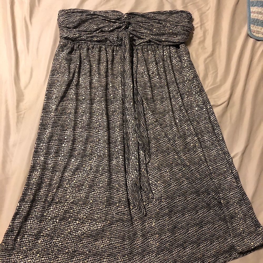 Strapless Black White and Gold Dress